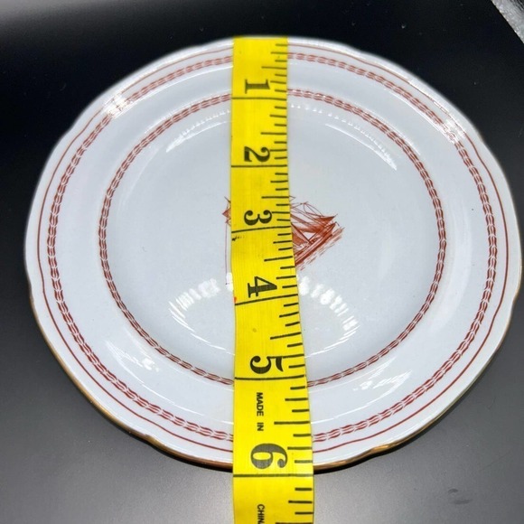 VINTAGE Discontinued Spode Trade Winds Red 6” Bread Plate Gold Rim - Picture 5 of 5